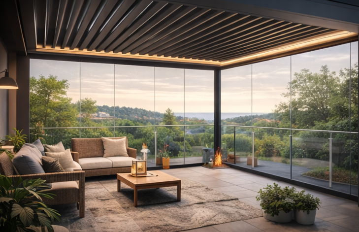 Pérgola bioclimática con iluminación